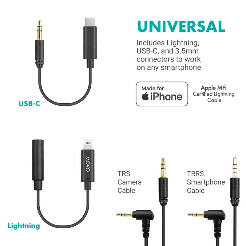 Movo - Ivlogger-Pro Smartphone Video Kit - Universal Compatibility: USB-C, Lightning & 3.5Mm Connections - VXR10 Shotgun Mic, Rechargeable RGB Light