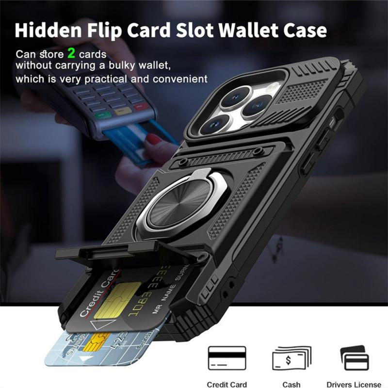 Shockproof Armor Hard Case Cover with Wallet Credit Card Slot & Ring Stand Function, Anti-Fall Phone Cover, Phone Case for Iphone 15 14 13 Iphone 15 Pro Max Iphone 16 Series, Fall Gift