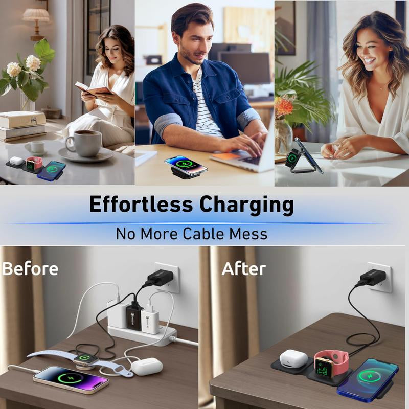 Charging Station for Apple Multiple Devices - 3 in 1 Foldable Magnetic Wireless Charger Dock - Travel Charging Pad for Iphone 15 14 13 12 Pro Max plus Watch & Airpods, Christmas Gift Ideas, Deals Tiktok Shop Store