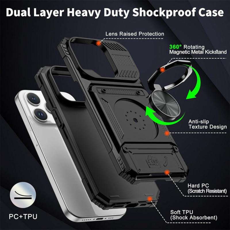 Shockproof Armor Hard Case Cover with Wallet Credit Card Slot & Ring Stand Function, Anti-Fall Phone Cover, Phone Case for Iphone 15 14 13 Iphone 15 Pro Max Iphone 16 Series, Fall Gift